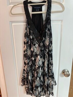 short black feather dress Black Sleeveless Feathered Hem Dress-Compli K Black / S